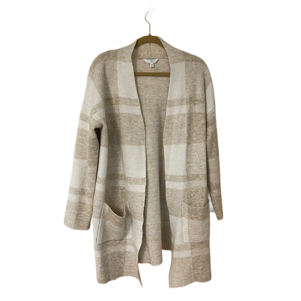 Beige Cream Plaid Cardigan